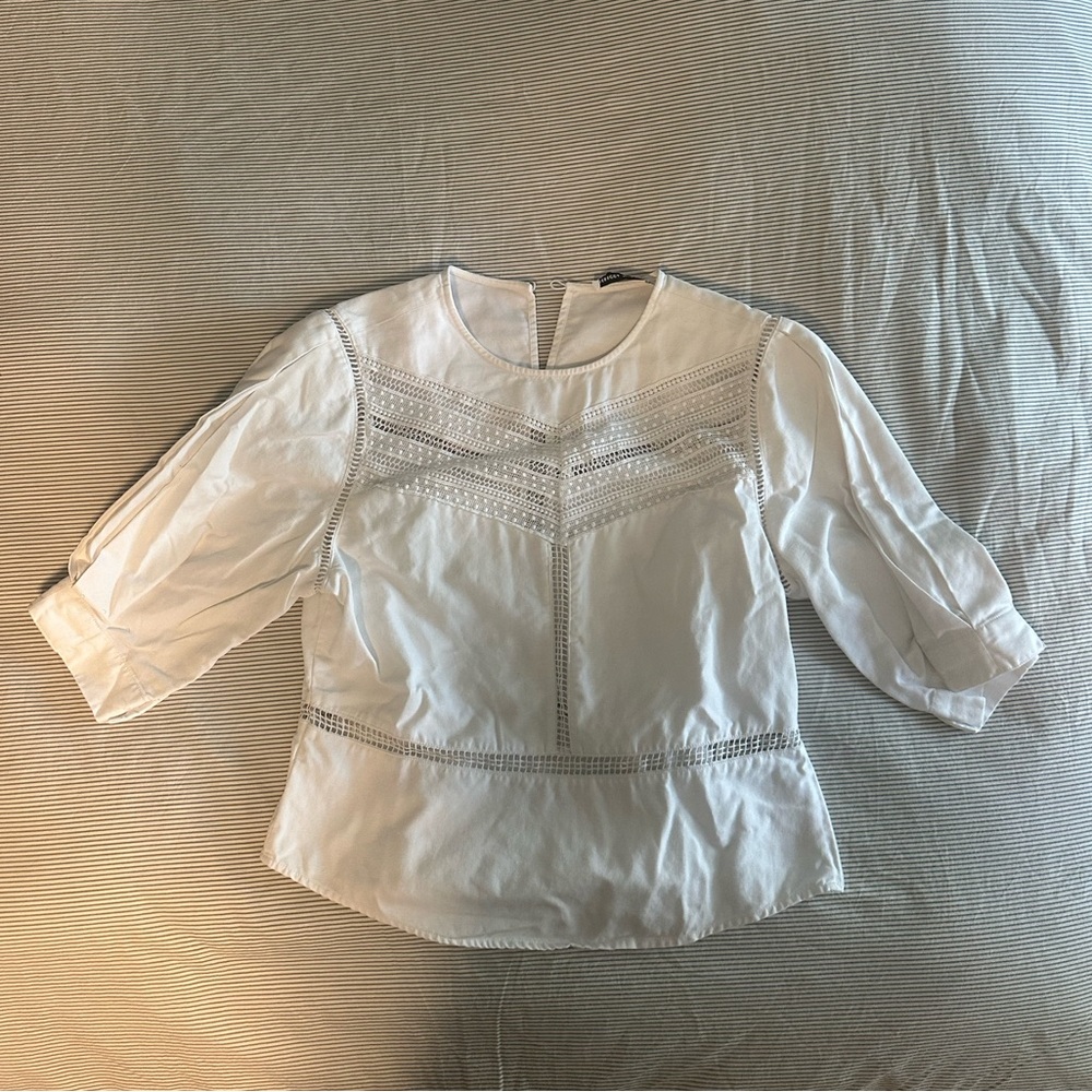 Rebecca Minkoff White Blouse with Lace Crochet Detail